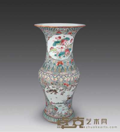 民国 五彩花鸟纹花觚 高37.5cm
